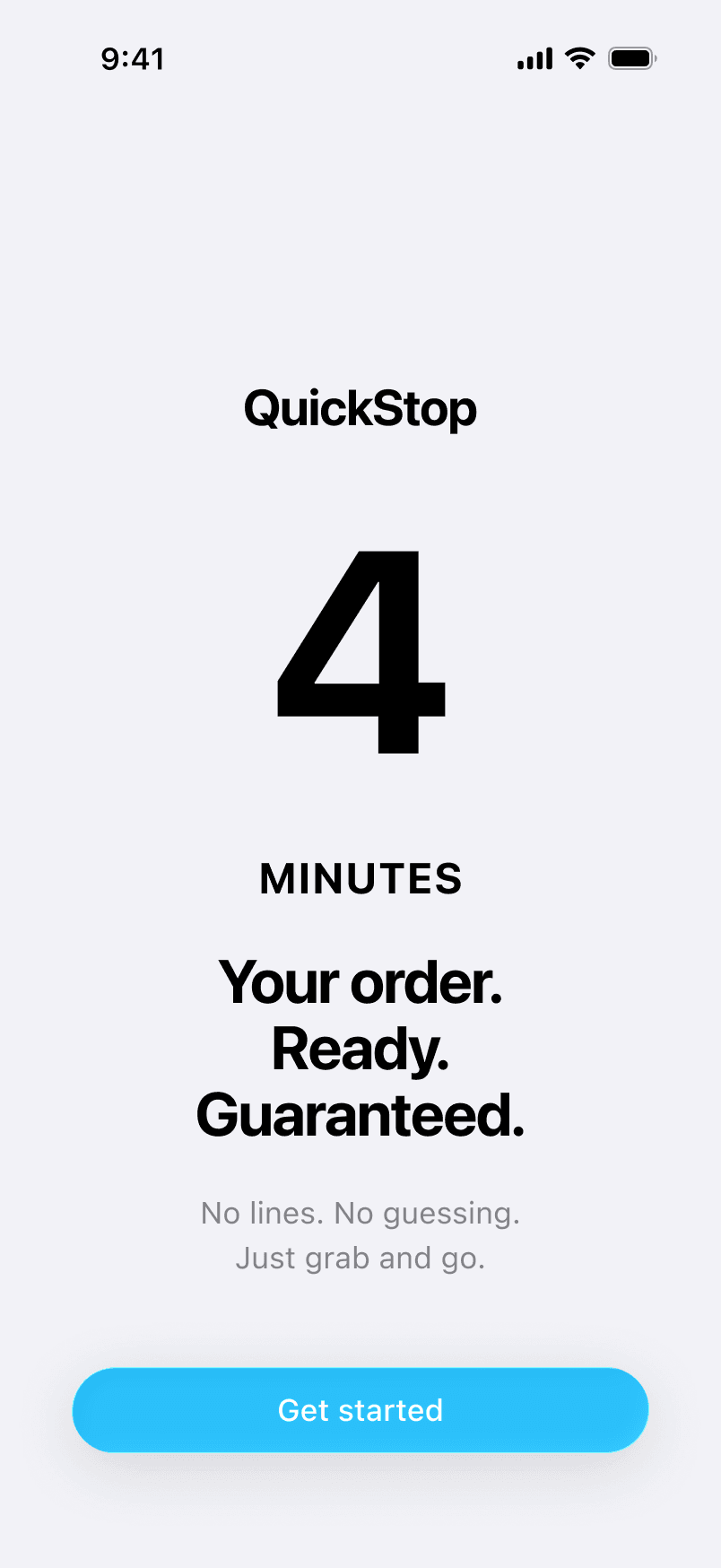 QuickStop onboarding value proposition screen